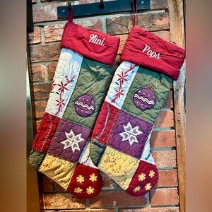 Vintage Pottery Barn Festive Holiday Stockings Set - Red, Green, Purple